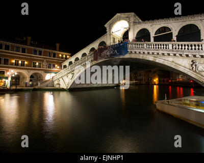 Venice Italy Rialto Bridge Grand Canal lat dark night Stock Photo