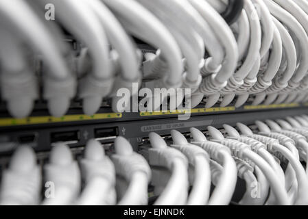 Network Gigabit Smart Switch with network cables Stock Photo