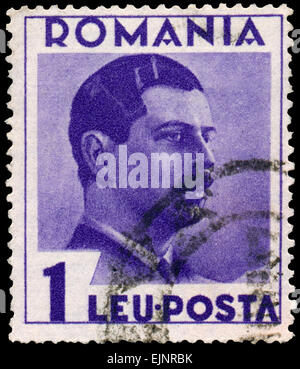 ROMANIA - CIRCA 1935: Stamp printed in Romania, shows portrait of Romania King Carol II, from the series 'King Carol II', circa Stock Photo