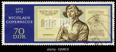 GERMAN DEMOCRATIC REPUBLIC - CIRCA 1973: Stamp printed in GDR shows Nicolaus Copernicus Stock Photo