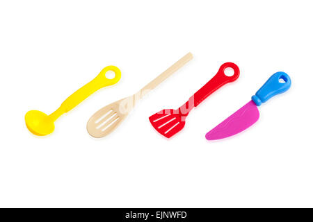 Toy kitchenware isolated on white background Stock Photo