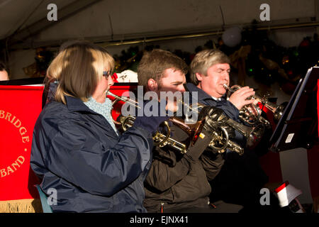 UK, England, Yorkshire, Grassington, Dickensian Festival, Hebden Bridge Brass Band, Cornet Players Stock Photo