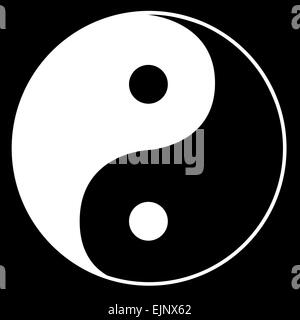 Yin yang in black and white over black Stock Photo