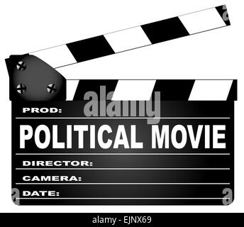 A typical movie clapperboard with the legend Political Movie isolated on white. Stock Photo