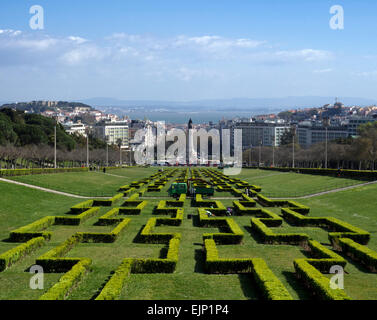 The city of Lisbon, Portugal, over the River Tagus from Parque Eduardo VII Stock Photo