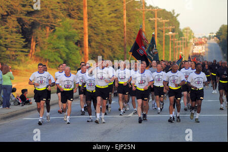 080519-A-2013C-002 The 82nd Airborne Division Commander, Maj. Gen. David Rodriguez and Sergeant Major of the Army Kenneth O. Preston lead the 82nd up and down Longstreet Road on Fort Bragg, N.C., during a Division run, which kicks off All-American Week, Monday. This marks the Division’s first All-American week since 2006 because all but one brigade combat team was deployed in support of Operations Iraqi and Enduring Freedom last year.  Sgt. Micah E. Clare Stock Photo