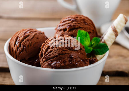 Chocolate coffee ice cream ball in a bowl Stock Photo