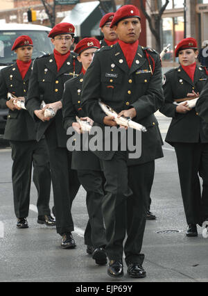 The Central High School Army Junior Reserve Officer Training Corps Drill Team performs during a parade in downtown Rapid City, S.D., Nov. 11, 2007. Rapid City hosted the parade to honor those who have served and are currently serving in the U.S. military.  Staff Sgt. Michael B. Keller Stock Photo