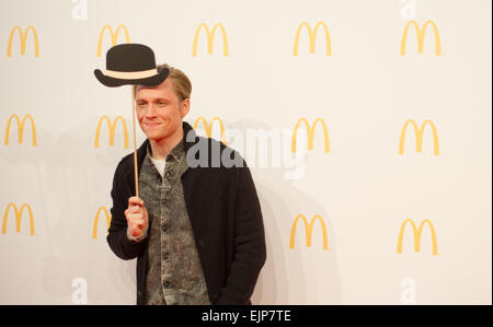 Frankfurt am Main, Germany. 30th March, 2015. Actor Matthias Schweighoefer arrives to the reopening celebration for the McDonald's branch in the airport in Frankfurt am Main, Germany, 30 March 2015. Photo: CHRISTOPH SCHMIDT/dpa/Alamy Live News Stock Photo