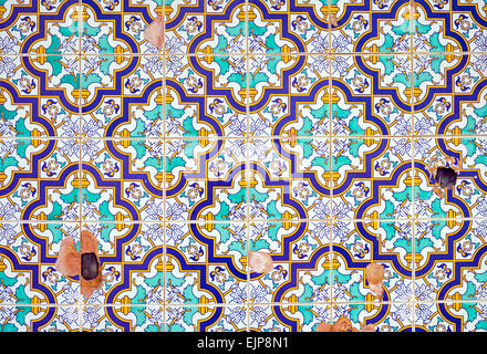 Background from some damaged traditionell portuguese tiles Stock Photo