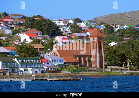 Waterfront with Christ Church Cathedral Port Stanley Falkland Islands Stock Photo