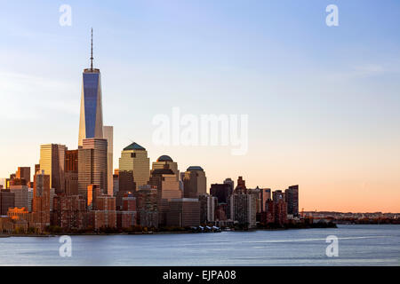 One World Trade Center and Downtown Manhattan across the Hudson River, New York, Manhattan, United States of America Stock Photo