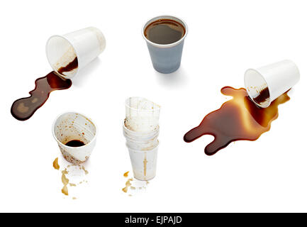 collection of various empty used coffee cups on. each one is shot separately Stock Photo