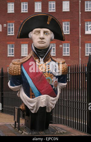 A statue of Admiral Lord Nelson in Portsmouth Harbor Stock Photo