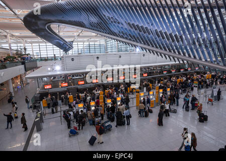 Check in area in terminal 2 in Franz Josef Strauß  Munich Airport, Stock Photo