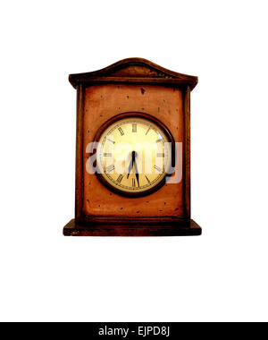 Old wooden clock isolated on white background Stock Photo - Alamy