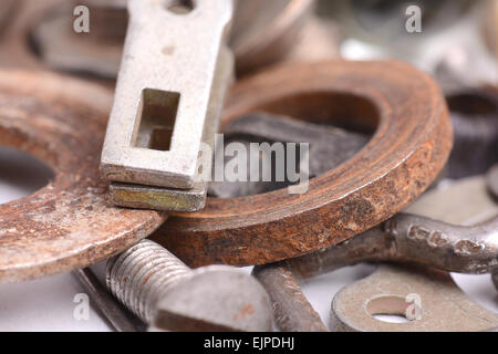 Different screws and other parts, close up Stock Photo