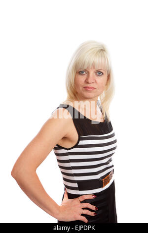 Woman in black and white dress Stock Photo