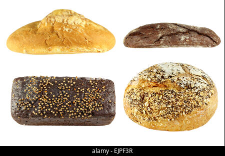 bright delicious set different bread on a white background Stock Photo