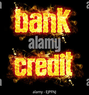 Bank credit words in blazing flames. Stock Photo