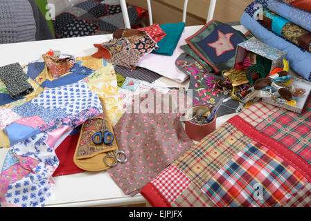 workshop of a seamstress with fabric and patchwork Stock Photo