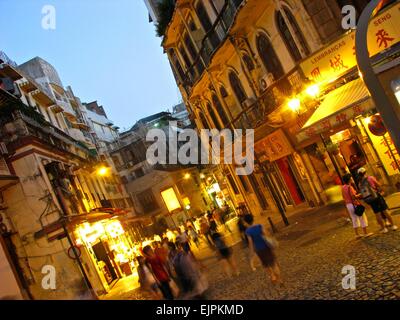 Macau street scene at night Stock Photo