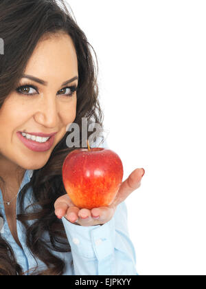 Young Woman Holding a Red Apple Stock Photo