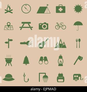 Camping color icons on brown background, stock vector Stock Vector