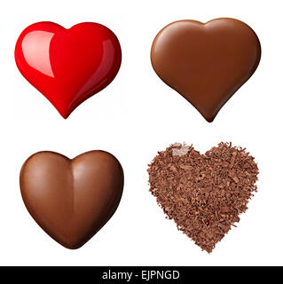 collection of  various chocolate heart shapes on white background. each one is shot separately Stock Photo