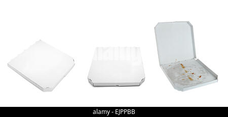 collection of a pizza  boxes  on white background. each one is shot separately Stock Photo