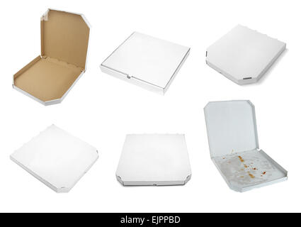 collection of a pizza  boxes  on white background. each one is shot separately Stock Photo