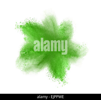 Green powder explosion isolated on white Stock Photo