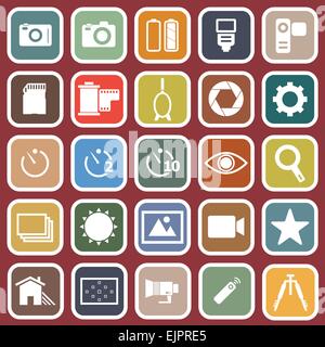 Camera flat icons on red background, stock vector Stock Vector
