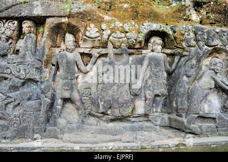 Yeh Pulu famous carved murals, Ubud, Bali, Indonesia Stock Photo