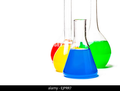 set of laboratory flasks on a white background isolated Stock Photo