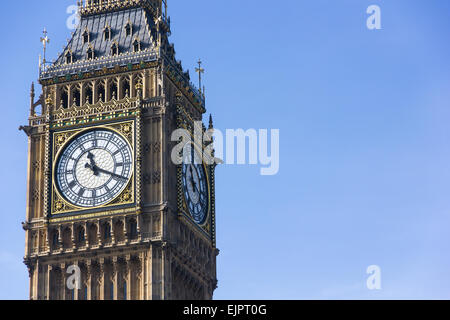 The clock face at the top of Elizabeth Tower, part of the Palace of Westminster in London, United Kingdom. Aka 'Big Ben' Stock Photo