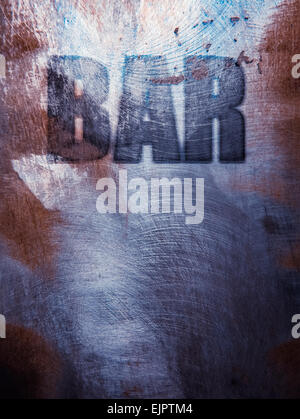 Sign For A Fashionable Urban Bar Or Pub Written On Brushed Steel Stock Photo