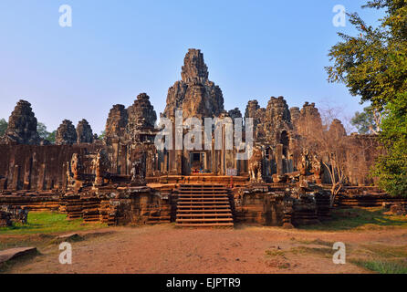 View of Bayon Temple in late afternoon light. Bayon Temple is located in Siem Reap Cambodia. Stock Photo