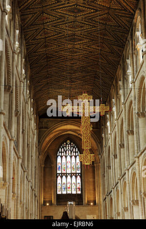 The ornate wooden ceiling of the nave in the cathedral of Peterborough, United Kingdom. Stock Photo