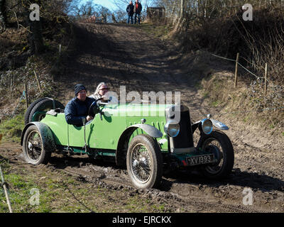 Old vintage cars competing in hill climb trials off road in Derbyshire England Stock Photo