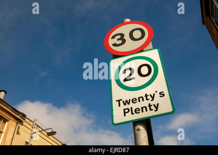 Twenty is plenty, twenty's plenty speed limit road sign as seen all