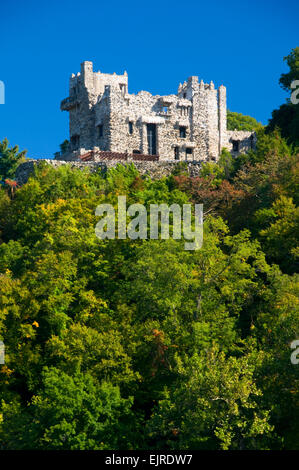 View of Gillette Castle, From Chester-Hadlyme Ferry in Connecticut River, Connecticut Stock Photo