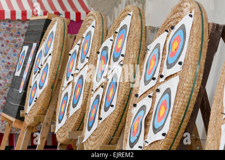 Archery targets set-up for use in Bideford Pannier Market in Bideford, Devon, England Stock Photo