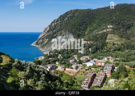 Elevated view over Monterosso al Mare, Cinque Terre, Liguria, Italy Stock Photo