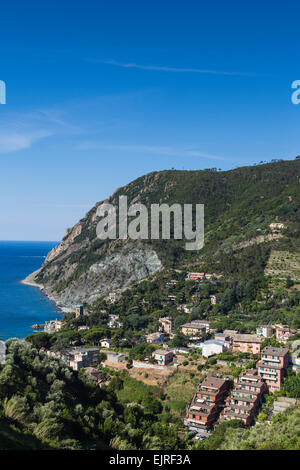 Elevated view over Monterosso al Mare, Cinque Terre, Liguria, Italy Stock Photo