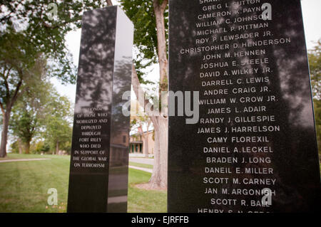 The Global War on Terror Monument at Fort Riley, Kan., honors Soldiers from the post who have given their lives in Afghanistan and Iraq. 15 names will be added to the monument this year. Stock Photo