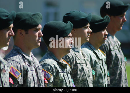 Soldiers of Company B, 1st Battalion, 10th Special Forces Group Airborne, stand in formation following a valor award ceremony in which two received the Bronze Star Medal with &quot;V&quot; device and four received the Army Commendation Medal with &quot;V&quot; device. Three other Soldiers also earned the Bronze Star for valor.          Two days of hell, nine men of valor  /-news/2009/08/17/26085-two-days-of-hell-nine-men-of-valor/index.html Stock Photo