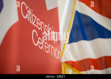 British citizenship ceremony signs Stock Photo