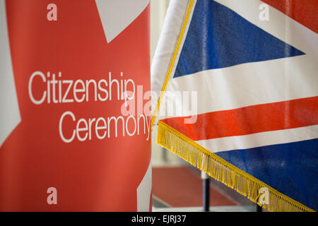 British citizenship ceremony signs Stock Photo