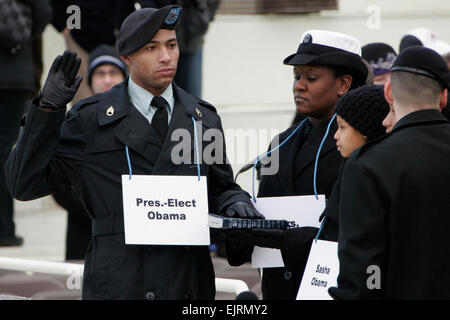 WASHINGTON -- Army Staff Sgt. Derrick Brooks, who serves with 741st Military Intelligence out of Fort George G. Meade, Md., stood in for President-elect Barrack Obama. Stand-ins for the president, vice president and their families were selected due to height, weight, gender and ethnicity similarities, according to Air Force Maj. Andra Higgs, action officer with the Armed Forces Inaugural Committee.  Lance Cpl. Bryan G. Carfrey   Servicemembers rehearse for upcoming presidential inauguration  /-news/2009/01/12/15686-servicemembers-rehearse-for-upcoming-presidential-inauguration/ Stock Photo